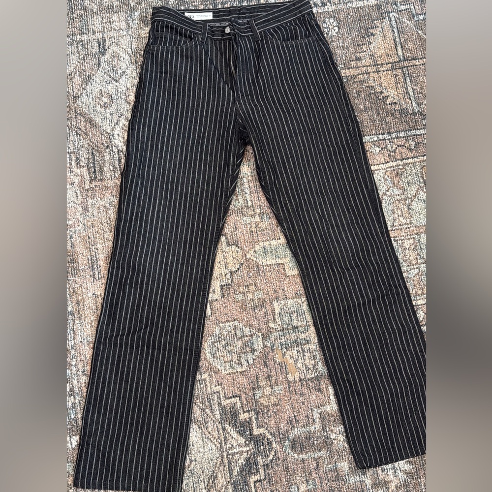 Zara sz 6 black denim chalk stripe